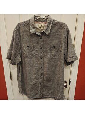 Woolrich Shirt Mens XL Gray Herringbone Chambray Button Up Short Sleeve Casual